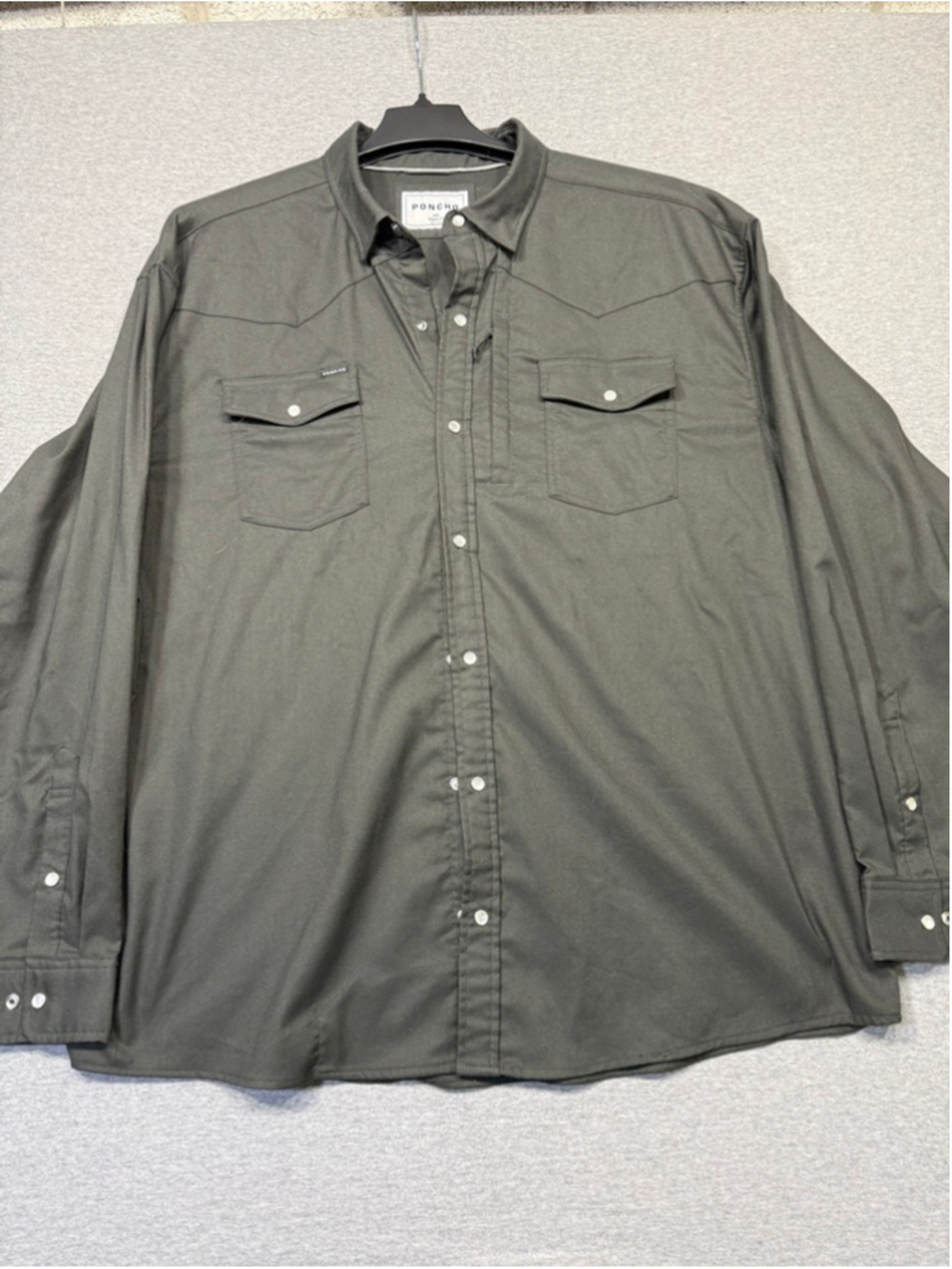 Men's Western PONCHO Pearl Snap Down Shirt XXL Gray